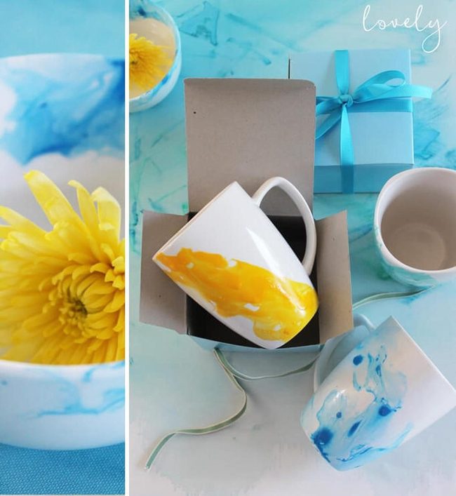 Canary Yellow Marbled Mugs