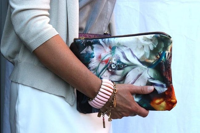 Floral Print Gold Charm Clutch