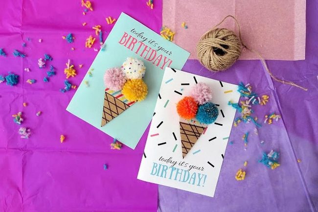 Fluffy Pom-Pom Ice Cream Cards