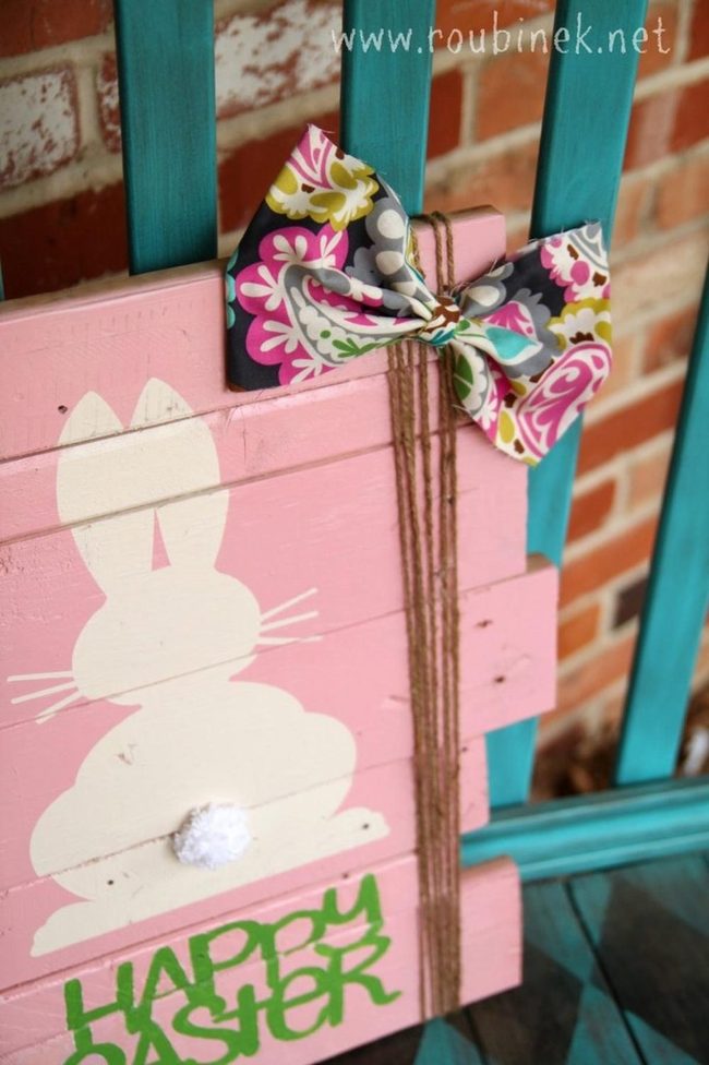 Pink Wood Blue Chair Easter Bunny