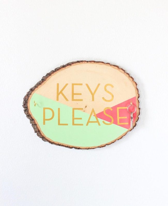 Mint Coral Wood Key Holder