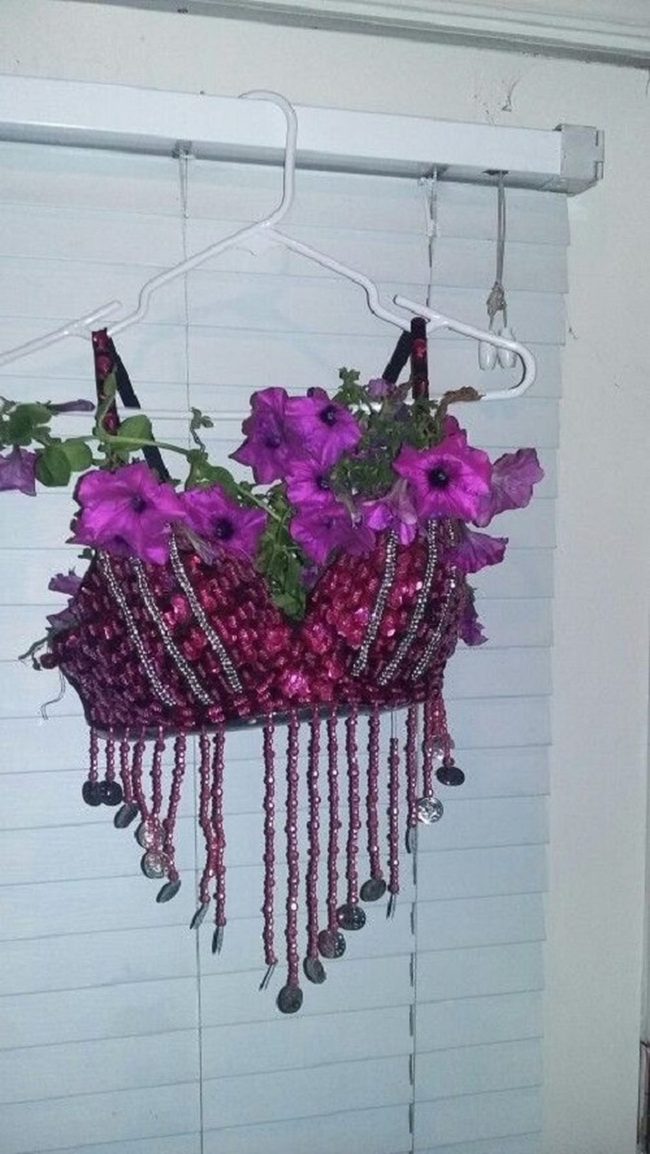 Sequined Bra Planters Purple Blooms