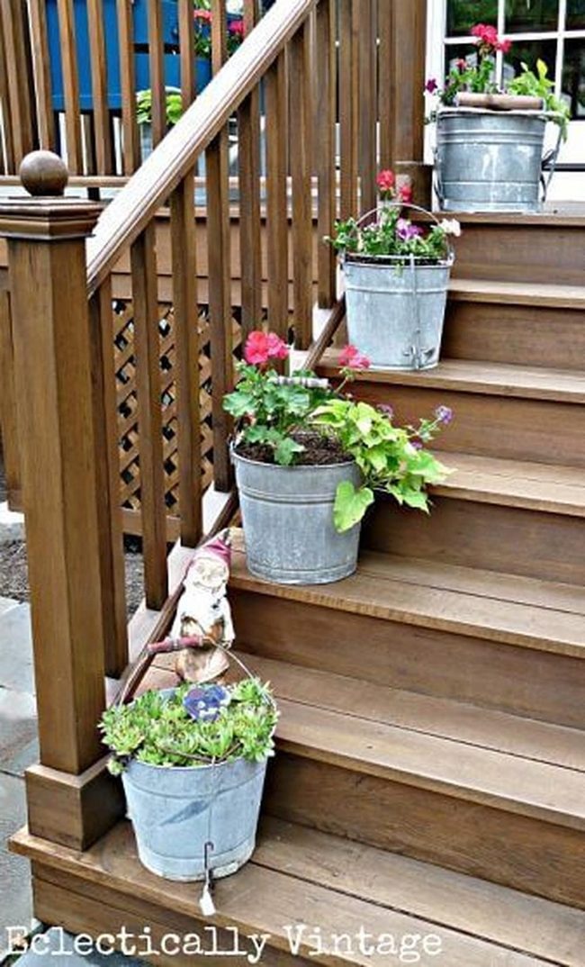 Metallic Buckets, Blooming Patio