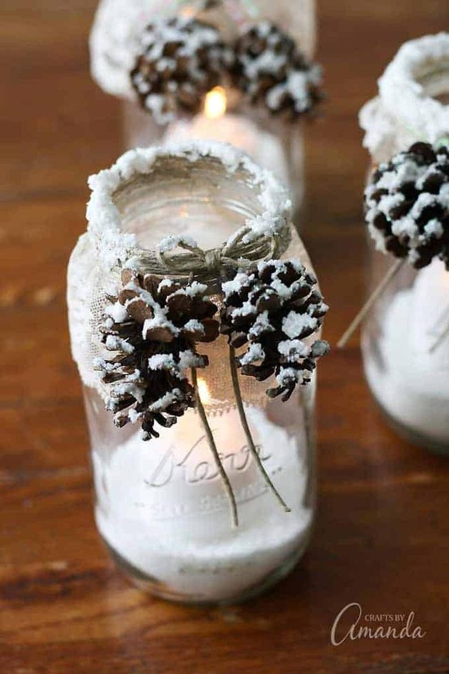 Frosted Pinecones In Glowing Glass