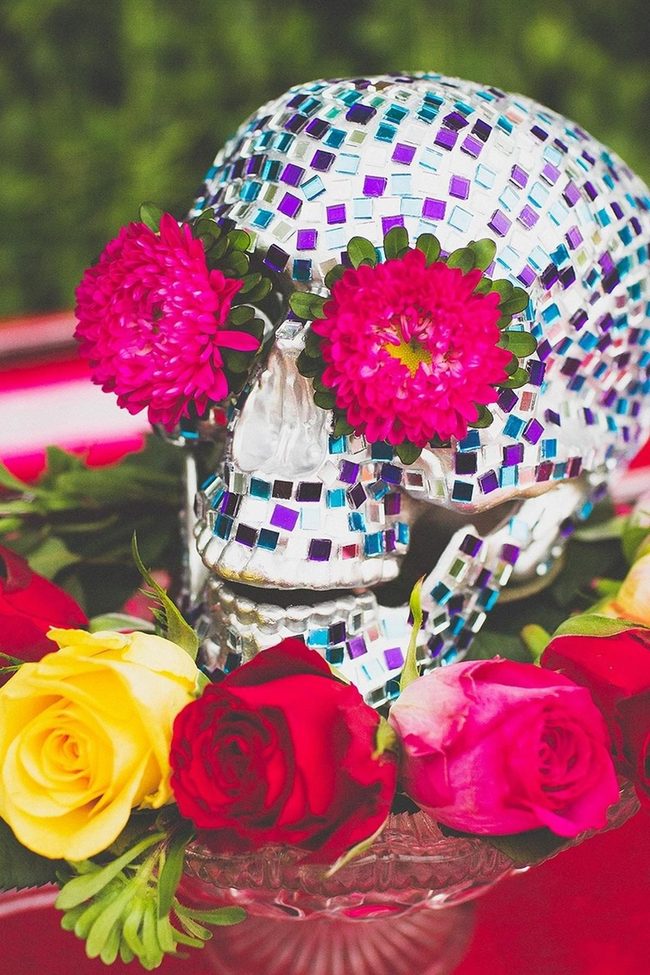 Mirrored Skull Pink Floral Sparkle
