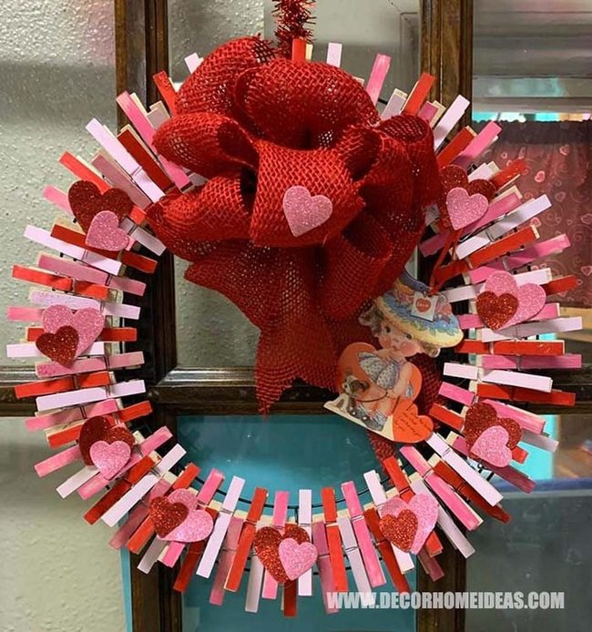 Pink Heart Clothespin Wreath