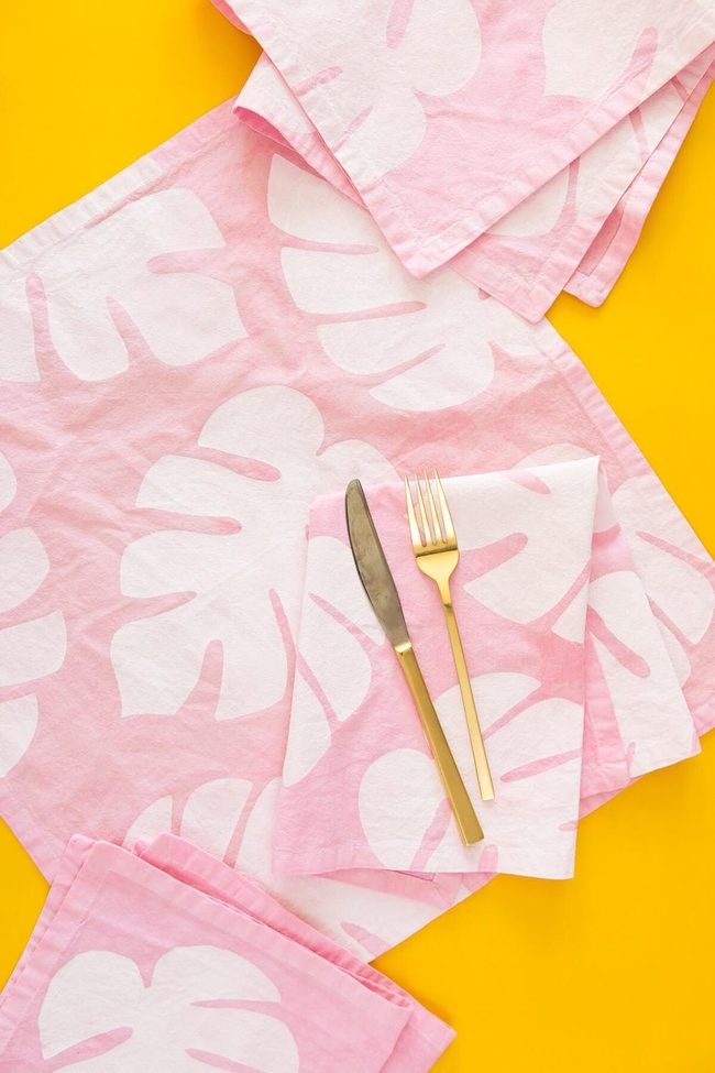 Stenciled Botanical Pink Napkins