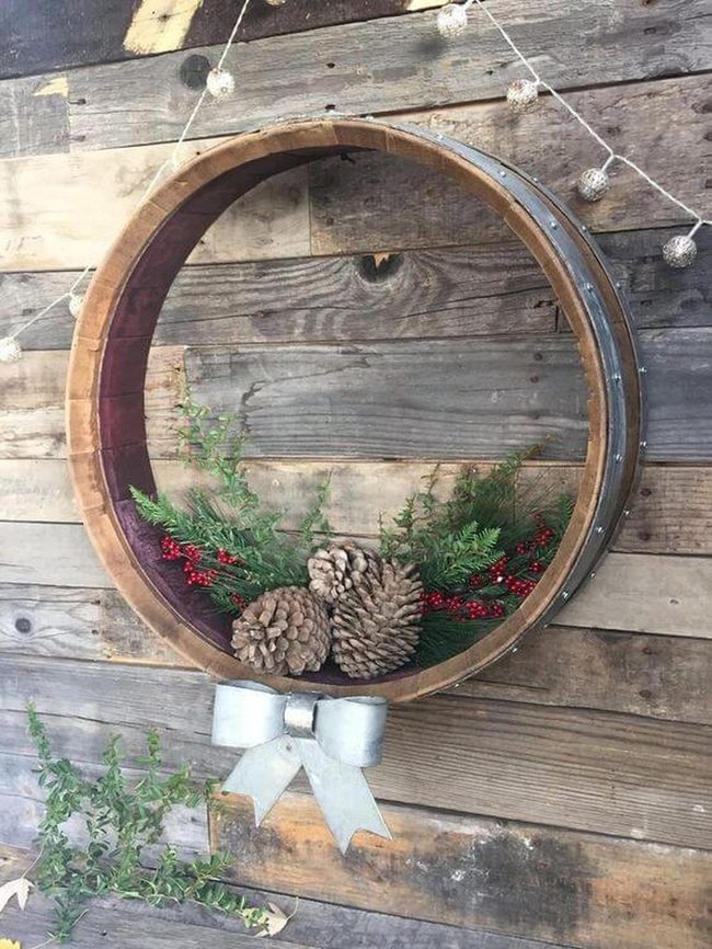 Reclaimed Barrels With Evergreen Accents