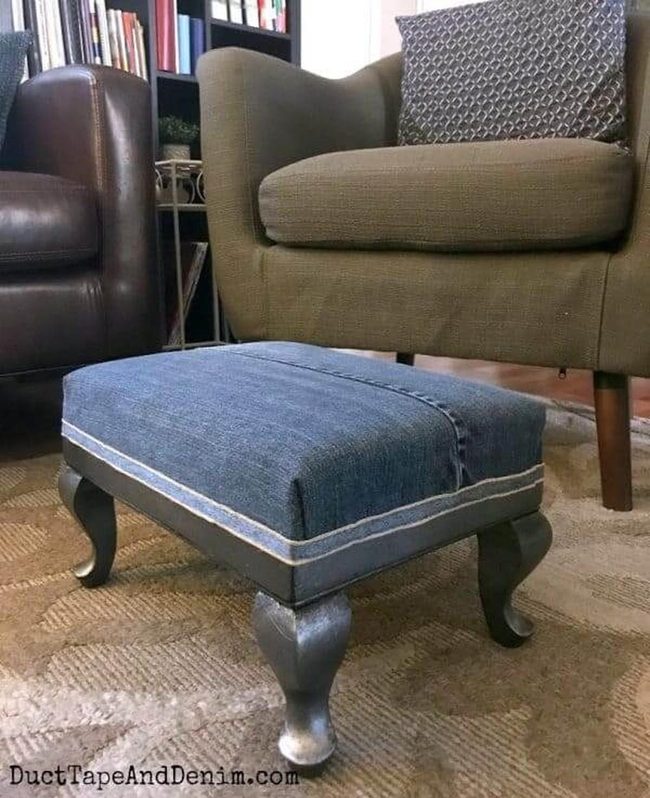 Denim-Wrapped Footstool Revival