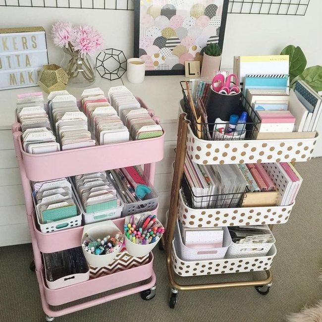 Pink And White Rolling Cart Station