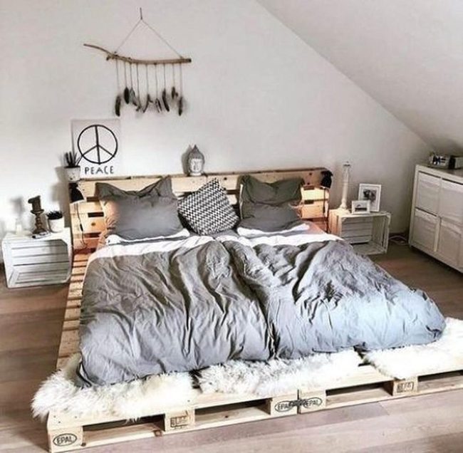 Raw Wood Pallet Bedroom