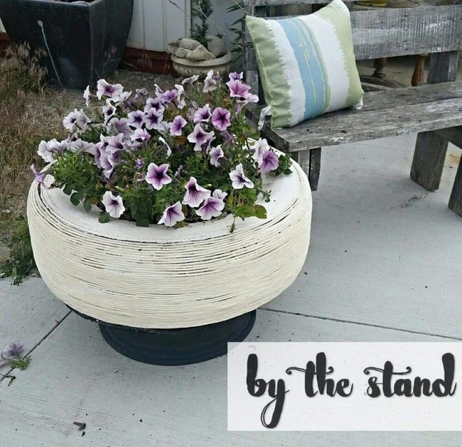 White Painted Tire Planters