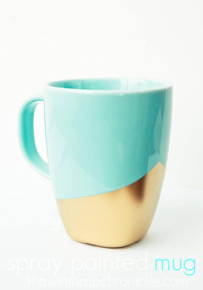 Teal And Gold Painted Mugs