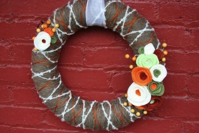 Artisan Yarn Wreath, Orange Blooms