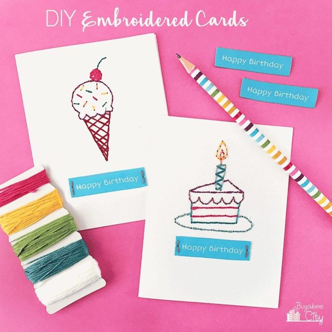 Pink Embroidered Birthday Cards