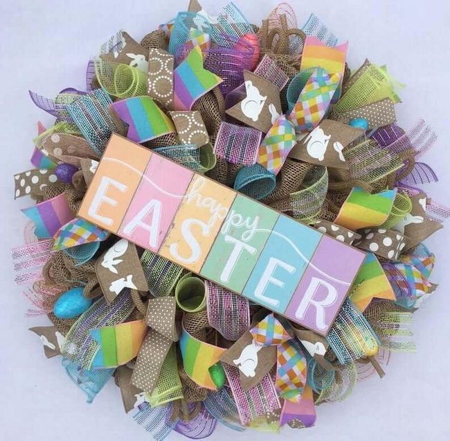 Burlap Bunny Rainbow Wreath