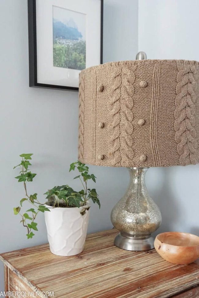Sweater Fabric Lampshade Makeover