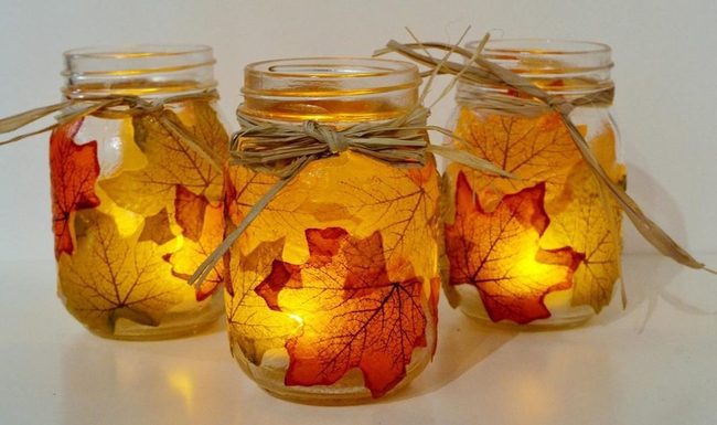 Amber Leaves Glass Lanterns