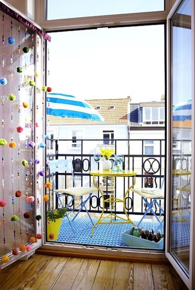 Golden Yellow Balcony With Blue Tiles