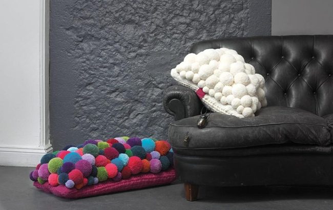 Dark Leather With Pom-Pom Accents