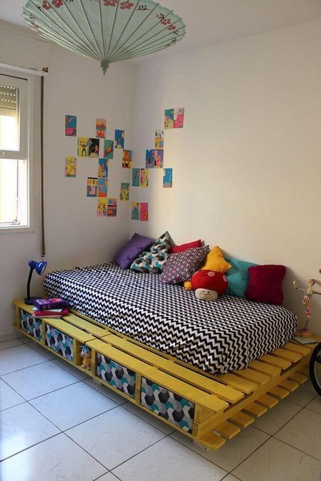 Yellow Crate Bench With Hidden Storage