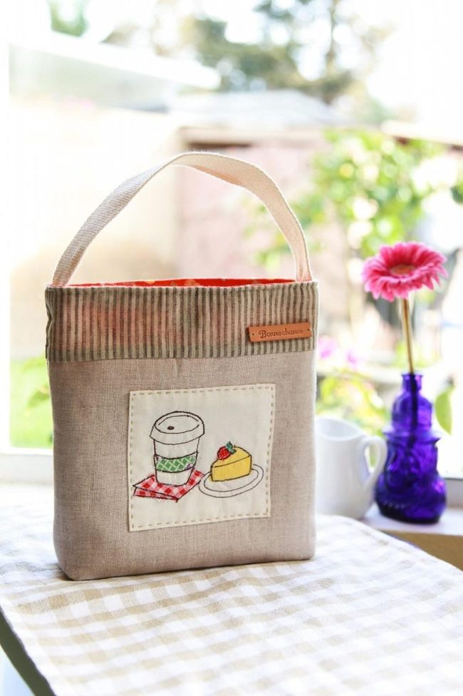 Coffee Print Bags, Pink Flowers