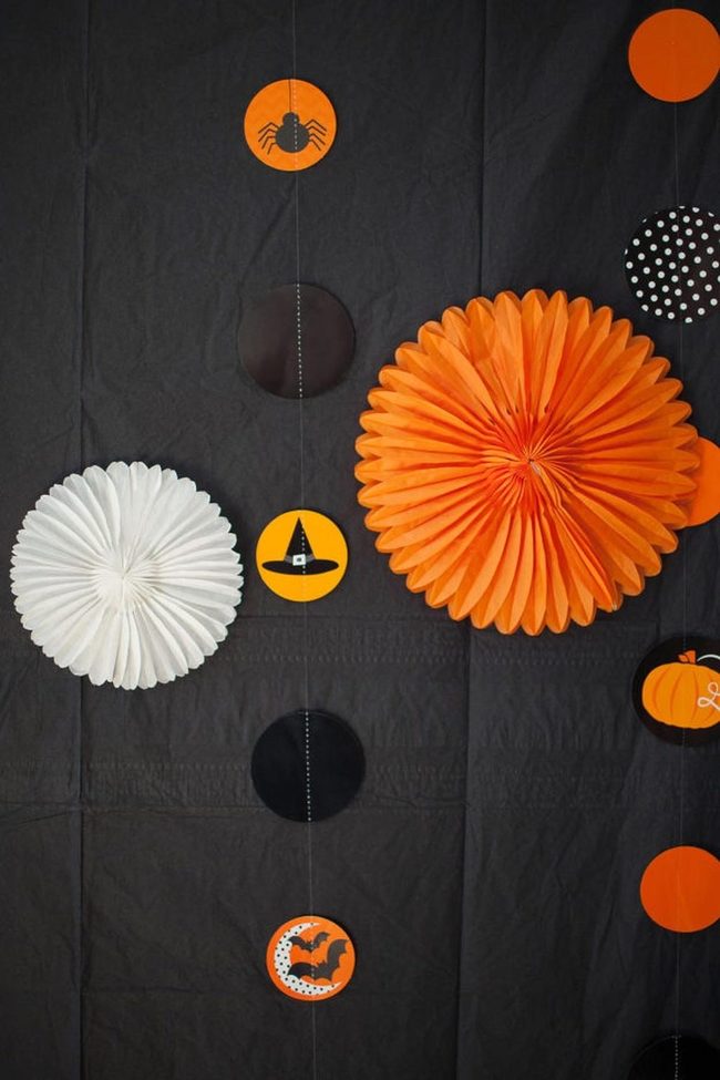 Black Fabric Orange Paper Fans