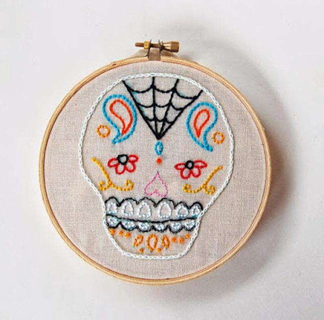 Blue-Orange Embroidered Skull
