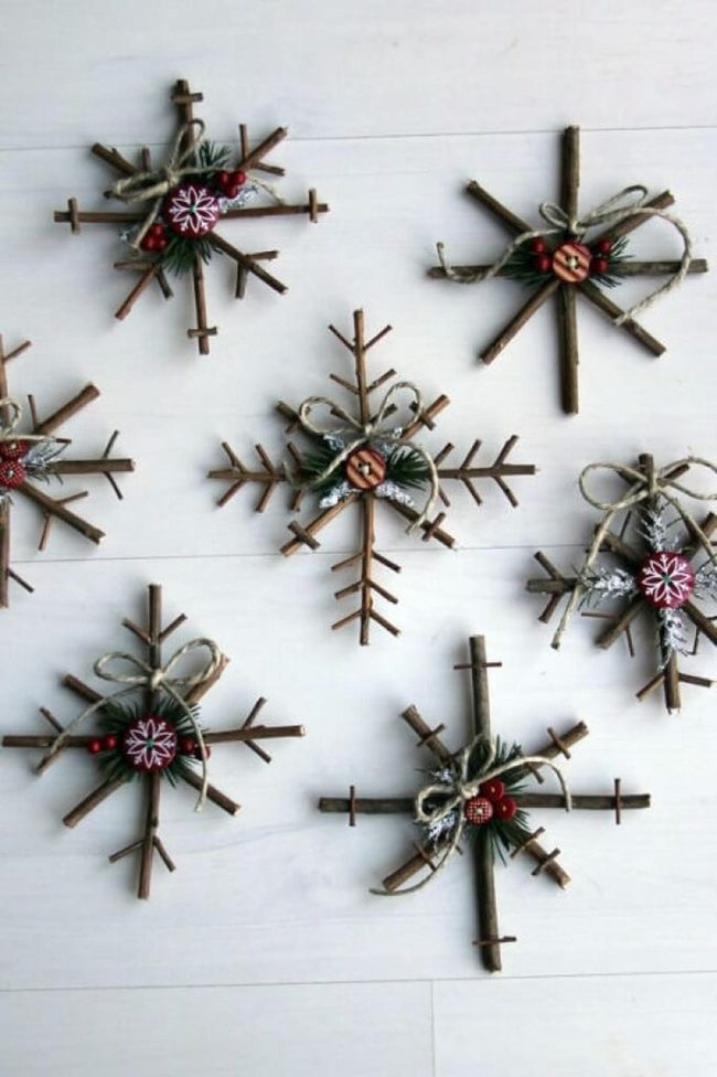 Natural Wood Snowflake Ornaments