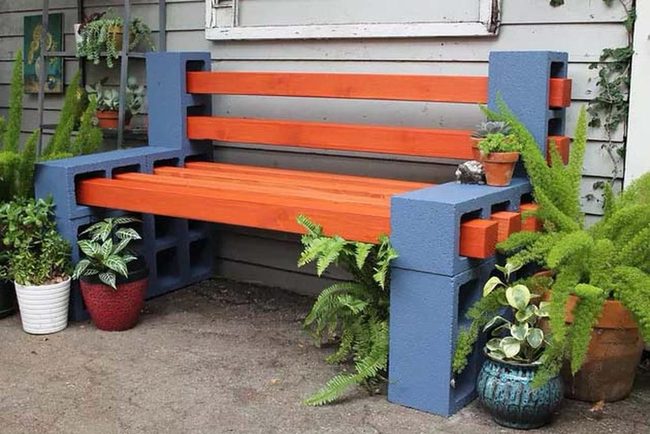 Colored Cinder Block Bench