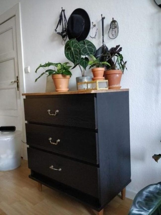 Dark Wood Dresser, Brass Details