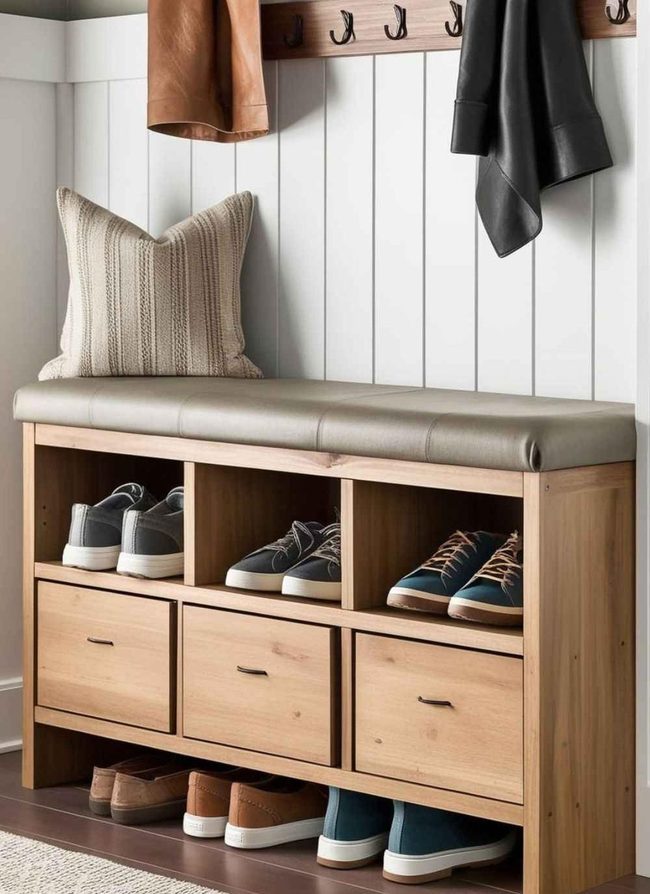 Wooden Shoe Organization Bench