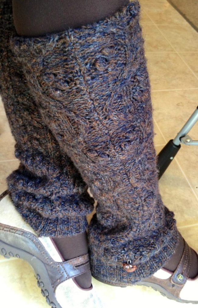 Blue Brown Knit Leg Warmers