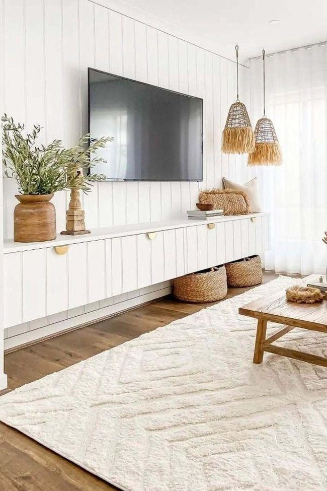 White Console Gold Accents Wicker