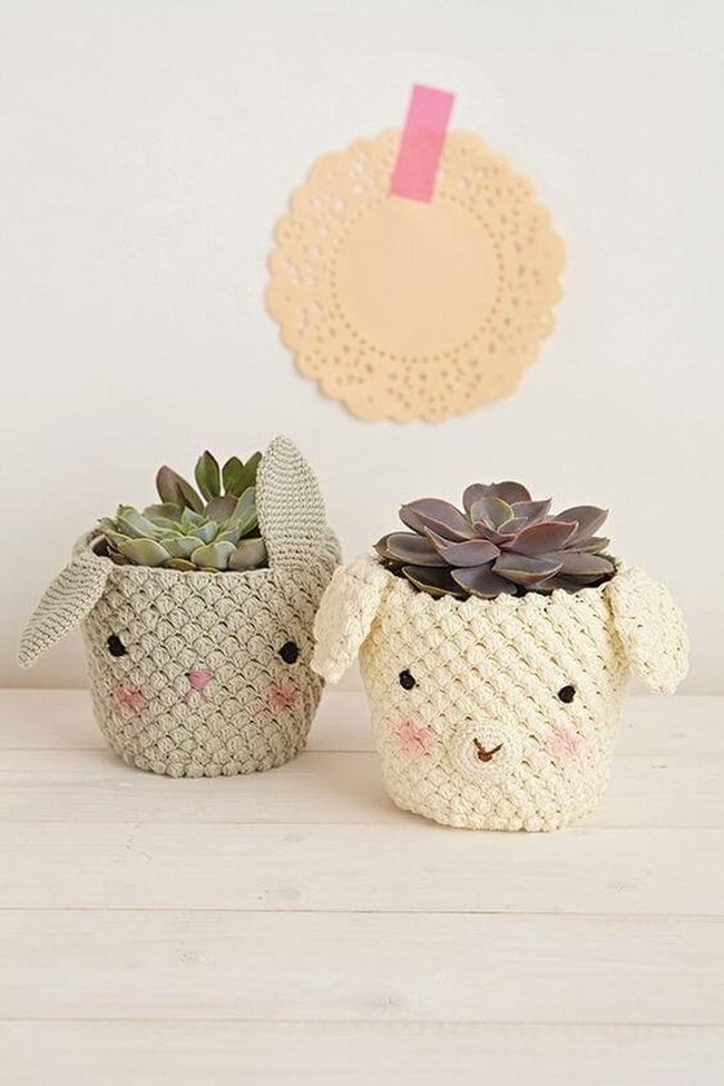 Crocheted Bunny Succulent Planters