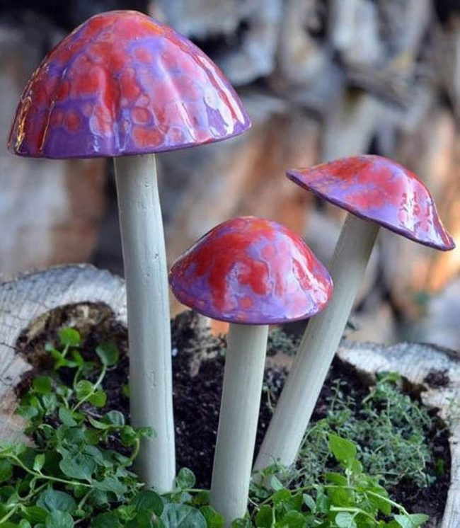 Purple And Red Garden Mushroom Stakes