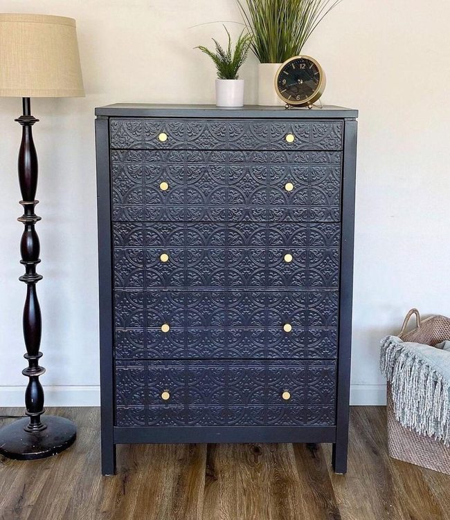 Black Textured Dresser, Gold Hardware