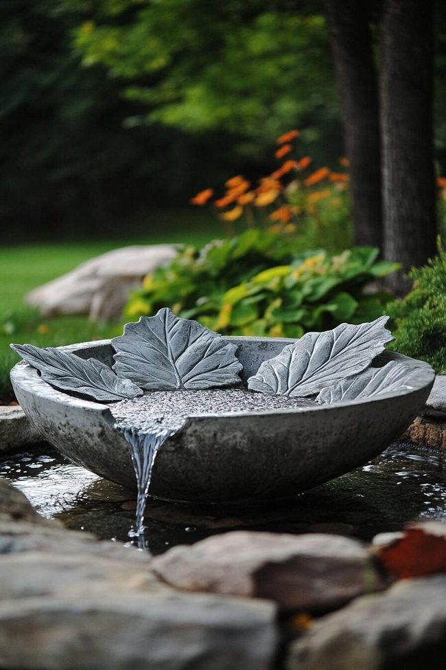 Concrete Leaf Basin Water Feature