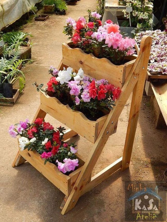 Tiered Wood Planter Flowers