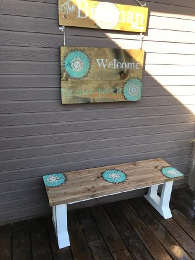 Hand-Painted Mandala Garden Bench