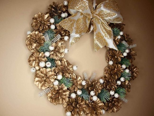 Golden Pine Cone Wreath