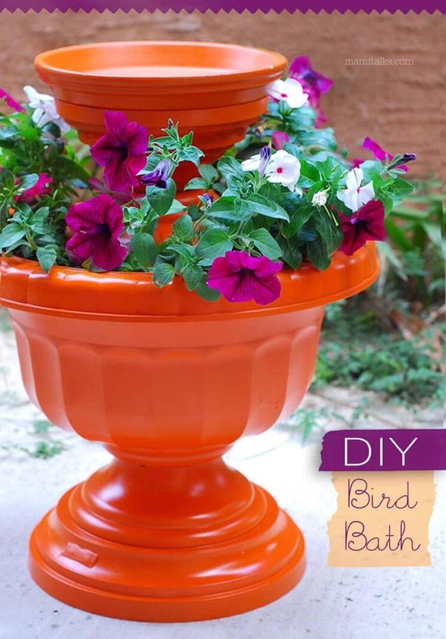 Stacked Terracotta Bird Bath
