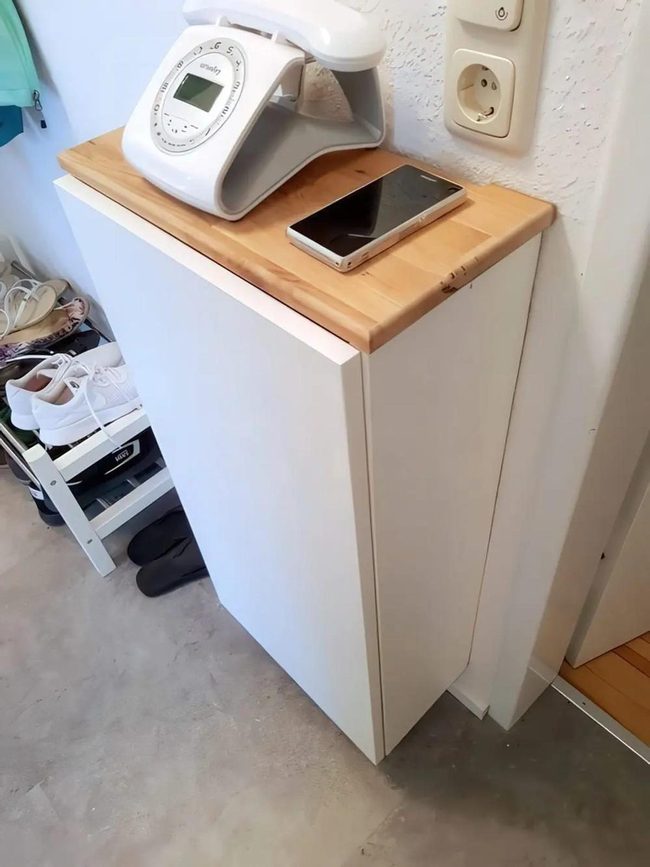 White Cabinet, Wooden Top Charging Station