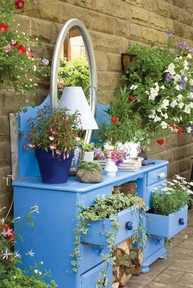 Blue Dresser Garden Planter