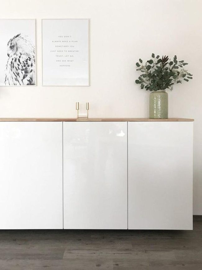 White Glossy Kitchen With Dark Wood