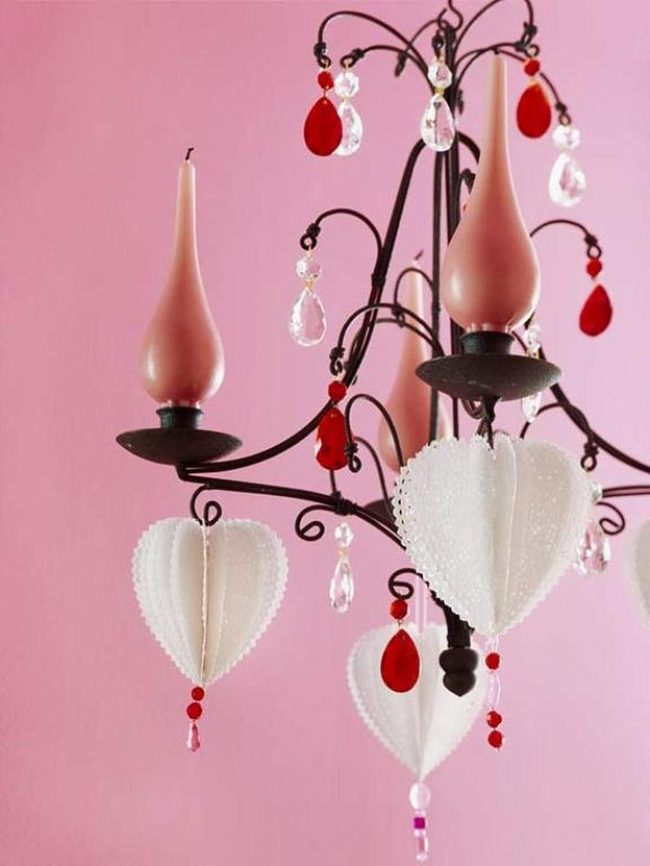 Pink Candle Chandelier Hearts
