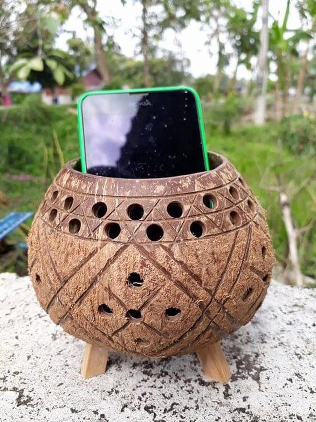 Carved Coconut Shell Stand