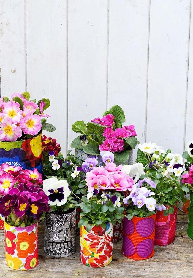 Painted Tin Cans With Flowers