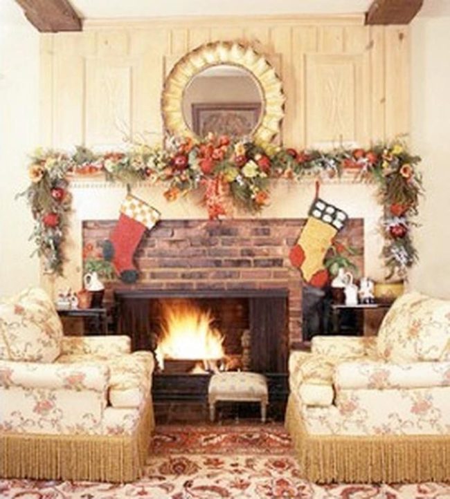 Fireplace Gold Mirror Brick Warmth