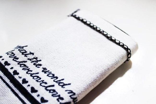 Black Thread Hearts On White Linen